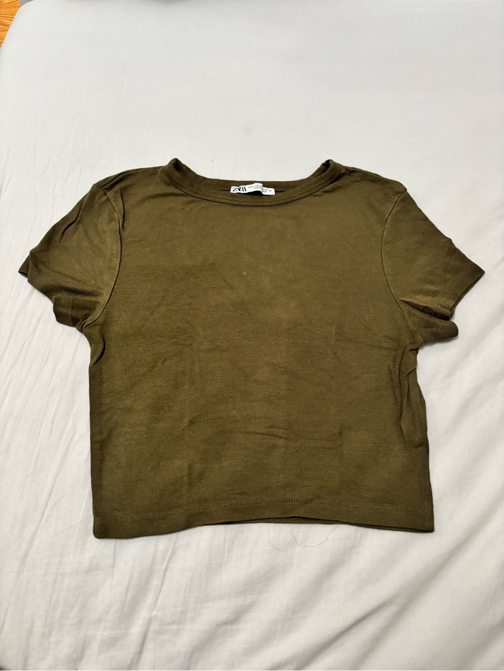 Zara Olive Ribbed Crop Top